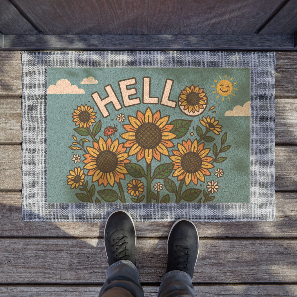 Sunny Pop Art Sunflower Hello Welcome Doormat
