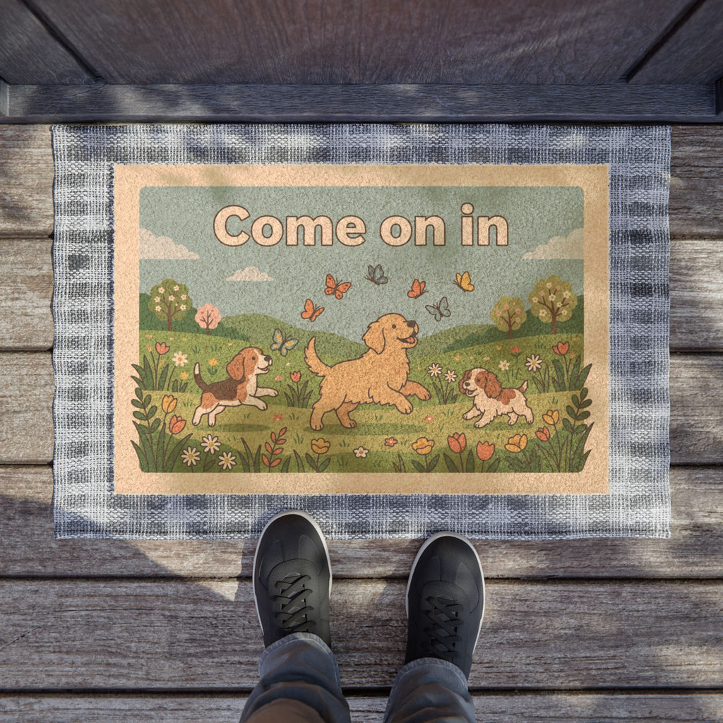 Playful Puppies Spring Welcome Doormat