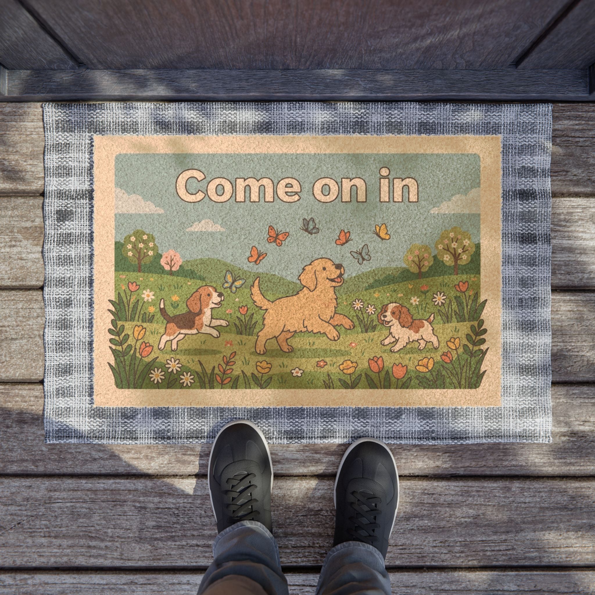 Playful Puppies Spring Welcome Doormat