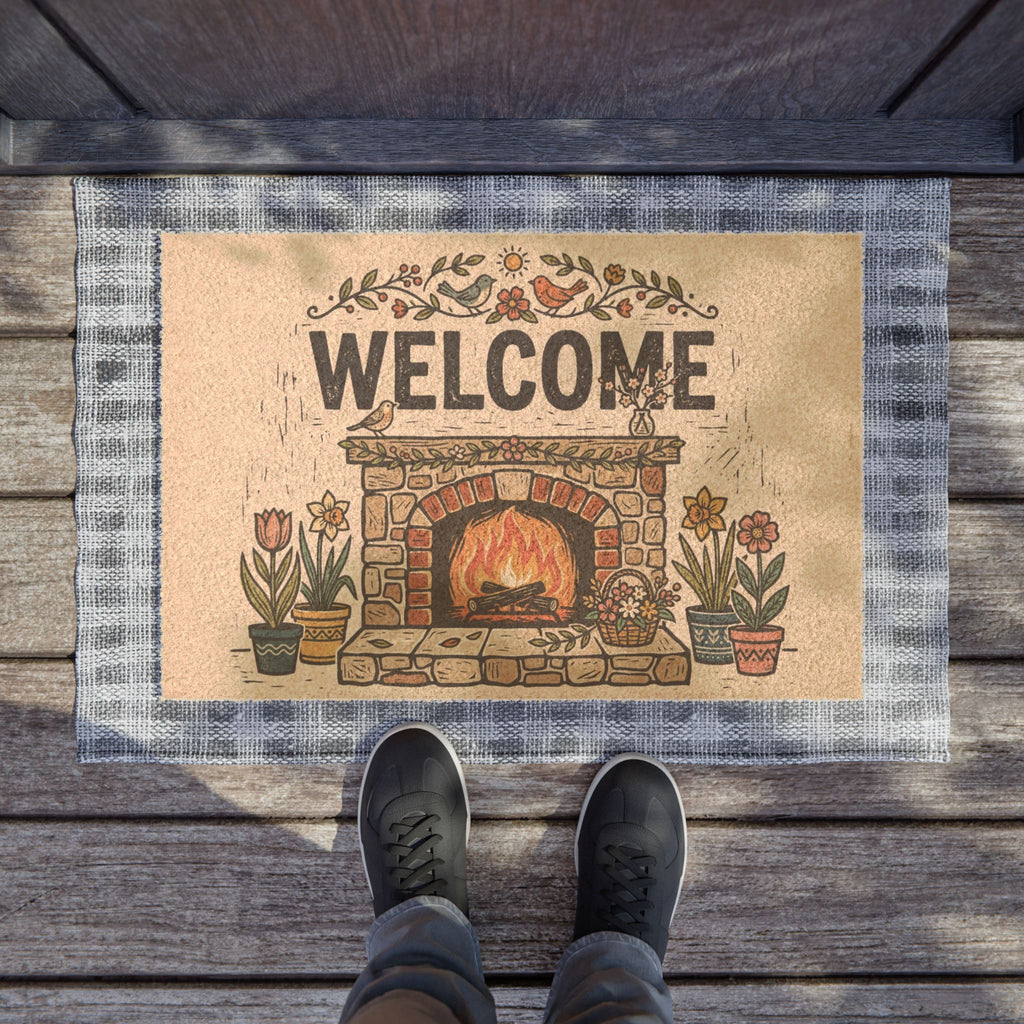 Rustic Spring Hearth Linocut Welcome